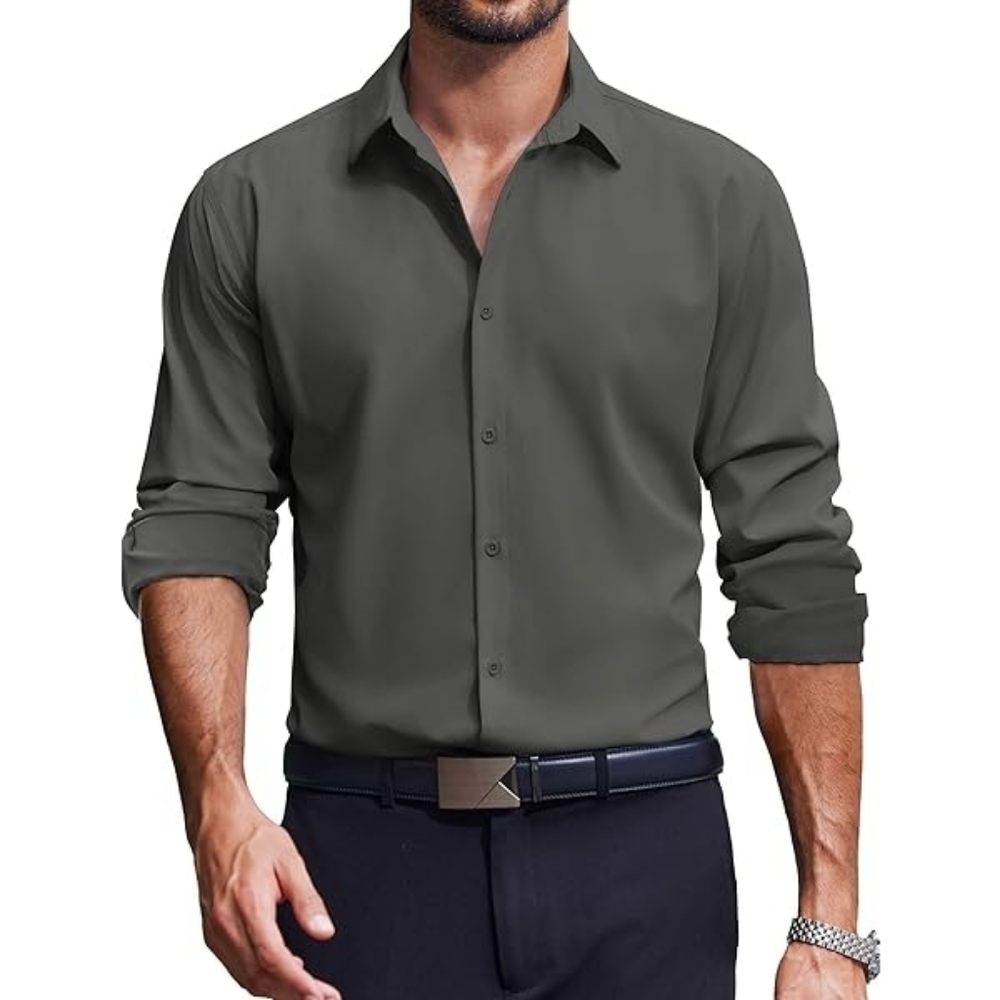 Kenneth Cole Mens Slim Fit Stretch Non Iron Graphite Shirt 15.5/34/35